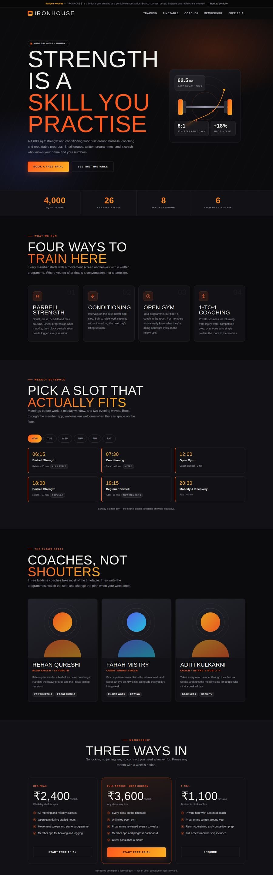 IRONHOUSE gym sample website scrolling inside a laptop