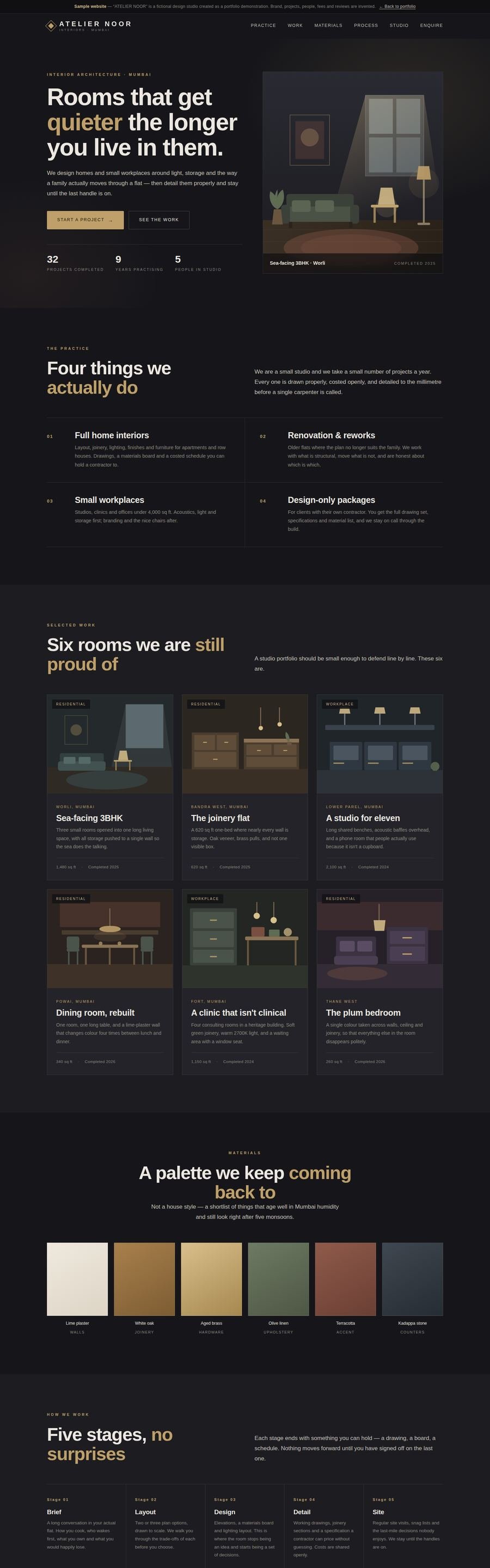 ATELIER NOOR interior design sample website scrolling inside a laptop